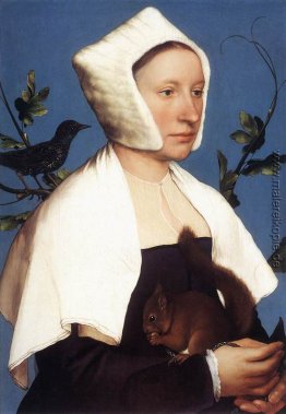 Lady mit einem Eichhörnchen und einem Starling