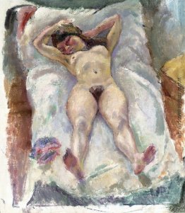 Frau liegend mit erhobenen Armen