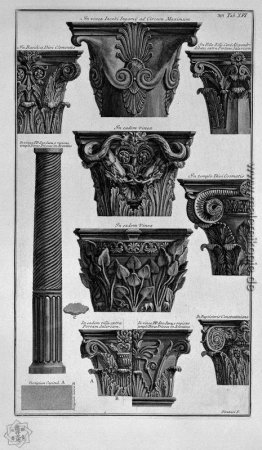 Verschiedene Kapitelle, Säulen (Villa Albani, St. Clement, St. C