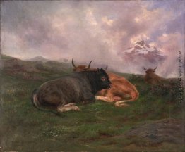 Cattle at Rest auf einem Abhang in den Alpen 1885