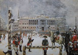 Militärparade des Kaisers Paul vor Mikhailovsky Castle