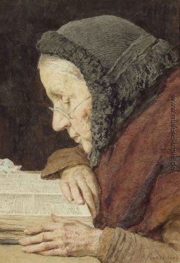 Ältere Frau in der Bibel lesend
