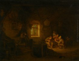 A Tavern Interieur mit Bauern Trinken unter einem Fenster