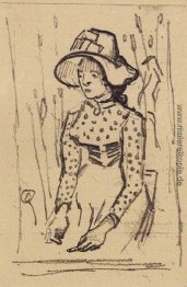 Mädchen mit Strohhut, sitzend auf dem Weizen-