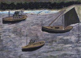 Drei Boote vor der Küste