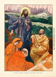 Hierbei die Jünger im Boden des Bootes kauerte Hierbei die Jünger im Boden des Bootes kauerte