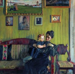 Portrait Y.E. Kustodieva mit Tochter Irina