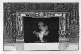Kamin mit drapierten Figuren und Füllhörnern an den Hüften und e
