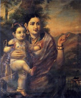 Sri Krishna, als kleines Kind mit Mutter Yasoda Pflege
