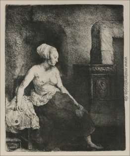 A Woman Seated Vor einem holländischen Ofen