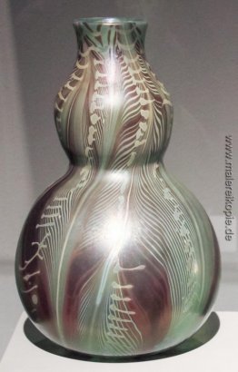 Doppel Kürbis-förmigen Vase mit stilisierten Blättern gemalt