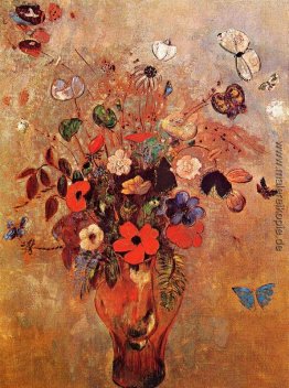 Vase mit Blumen und Schmetterlingen
