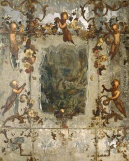 Spiegel verziert mit Putti, Blumen und Acanthus Scrolls