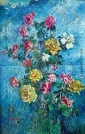 Rosen mit blauem Hintergrund Rosen mit blauem Hintergrund