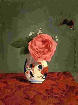 Garten Rose und blaue Vergissmeinnicht in einer Vase
