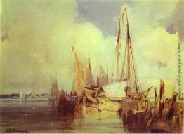 Französisch-Fluss-Szene mit Fischerboote