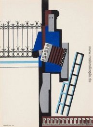 Musiker mit Akkordeon / Blau-Bar