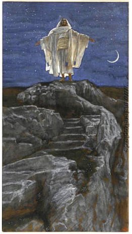 Jesus geht alleine auf einen Berg, zu beten