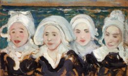 Vier bretonische Frauen an der Küste