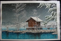 Kansau Schrein im Schnee am Lake Tazawa
