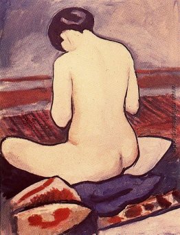 Sitzende Frau mit einem Kissen