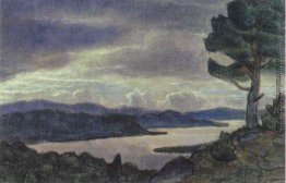 Landschaft mit See und Baum am Ufer