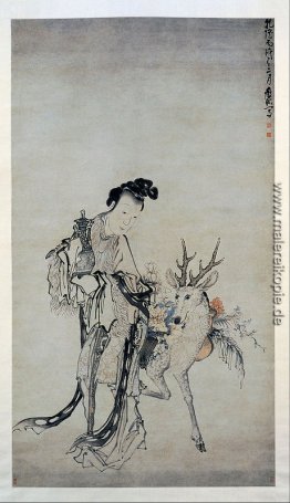 Ma-gu Holding ein Vase, mit einem Reh