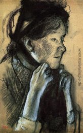 Frau binden die Bänder ihres Hutes Frau binden die Bänder ihres Hutes