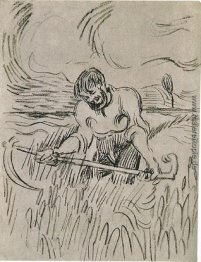 Mann mit Scythe im Weizenfeld Mann mit Scythe im Weizenfeld