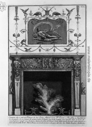 Kamin: im Fries, opfern zwei Faunen, darunter geflügelte Genien; Kamin: im Fries, opfern zwei Faunen, darunter geflügelte Genien;