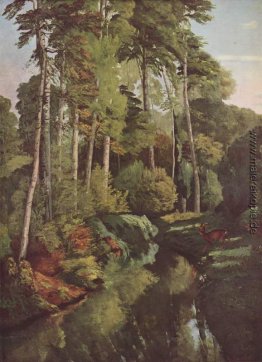 Waldbach mit Rotwild