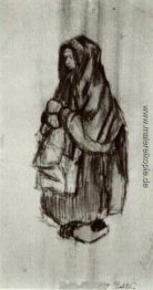 Ländliche Frau mit Schal über den Kopf von der Seite 2 gesehen Ländliche Frau mit Schal über den Kopf von der Seite 2 gesehen