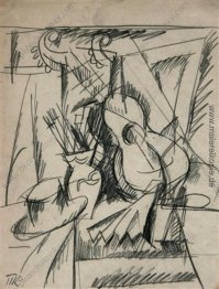 Skizzieren Sie ein Stillleben mit Gitarre