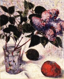 Fliedern in einem Glas, Apfel und Zitrone