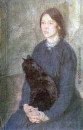 Junge Frau hält eine schwarze Katze