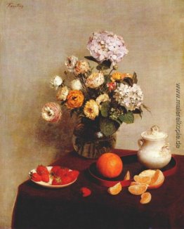Stillleben-Vase mit Hortensien und Ranunculus