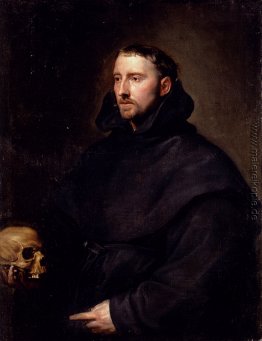 Porträt eines Mönches des Benediktinerordens, die eine Schädel