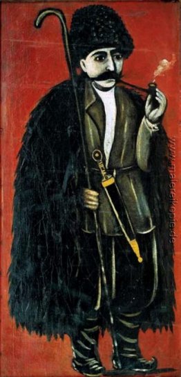Shepherd in einem Filz Mantel auf einem roten Hintergrund