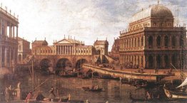Capriccio: a Palladio-Entwurf für die Rialto-Brücke, mit Gebäude