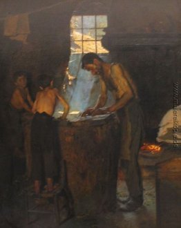 Italienisches Dorf Arbeiter die Hutmacherei