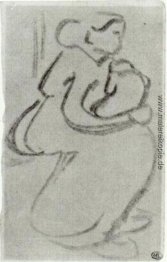 Skizze einer Frau mit einem Baby auf dem Schoß