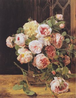 Blumenstrauß aus Rosen am Fenster
