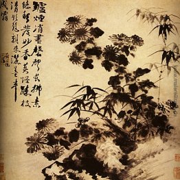 Chrysanthemen und Bambus
