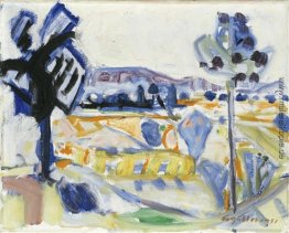 Landschaft mit blühenden Bäumen