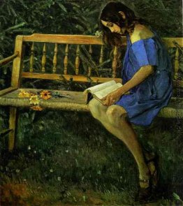 Portrait von Natasha Nesterova (auf einer Gartenbank)