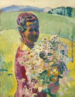 Dame mit Blumen - Anna Amiet Mit Blumen