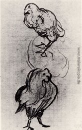 Skizzen von einer Henne und einem Hahn