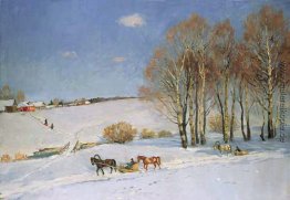Winter-Landschaft mit Pferdeschlitten