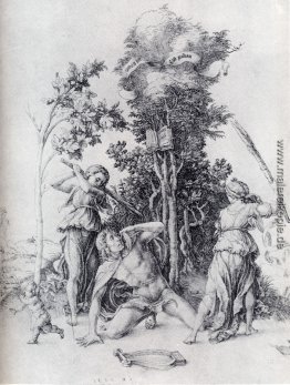 Orpheus erschlagen von Bacchantinnen, mit einem Jungen Weglaufen