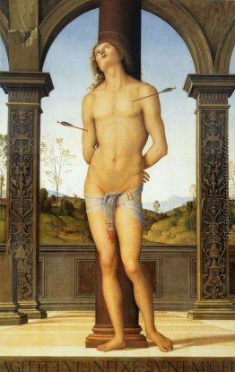 St. Sebastian gebunden, um eine Spalte